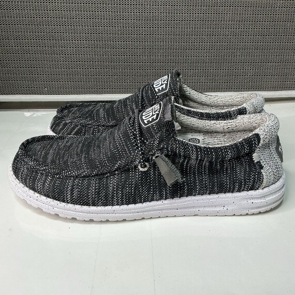 Hey Dude Wally Stretch Shoes Men Size 9 Sneakers Black Gray Slip On Low